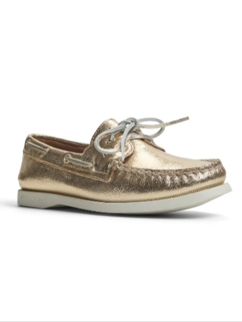 Sperry 2 Eye Boat Shoe Top Sider Metalic Gold Leather Flat Loafer Preppy Size 10